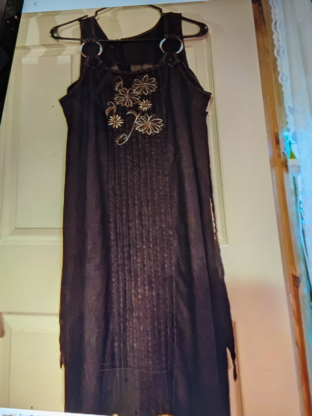 Black Embroidered Tank Dress with Ring Strap Detail